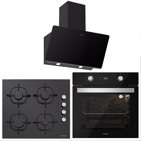 Silverline Siyah Cam Ankastre Set BO6504B01   CS5335B01   3457 Soho 60