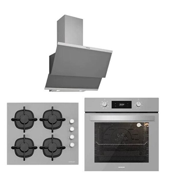 Silverline Gri Cam Ankastre Set (3420 Classy 60 - CS5343S01 - BO6502S02)