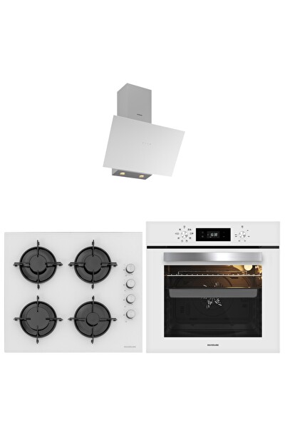 Silverline Beyaz Cam Ankastre Set (3481 Flam - CS5349W01 - BO65eEW01)
