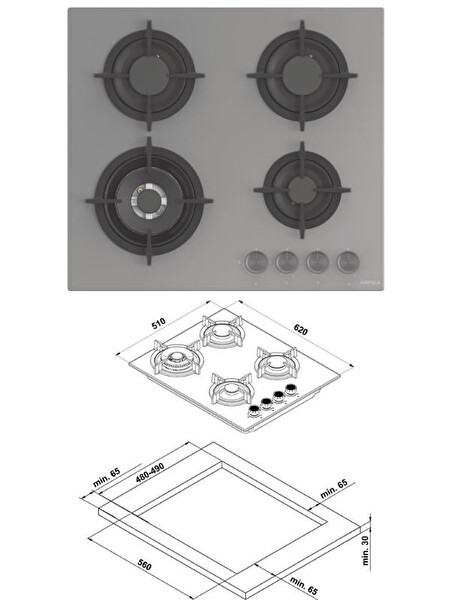 Hafele Orion Gri Ankastre Set (3G1W - 10F - Orion Davlumbaz)