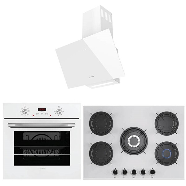 Crystal 5 Gözlü Ocak Beyaz Cam Ankastre Set (3207W01 - G17402-106 - 3220W6)