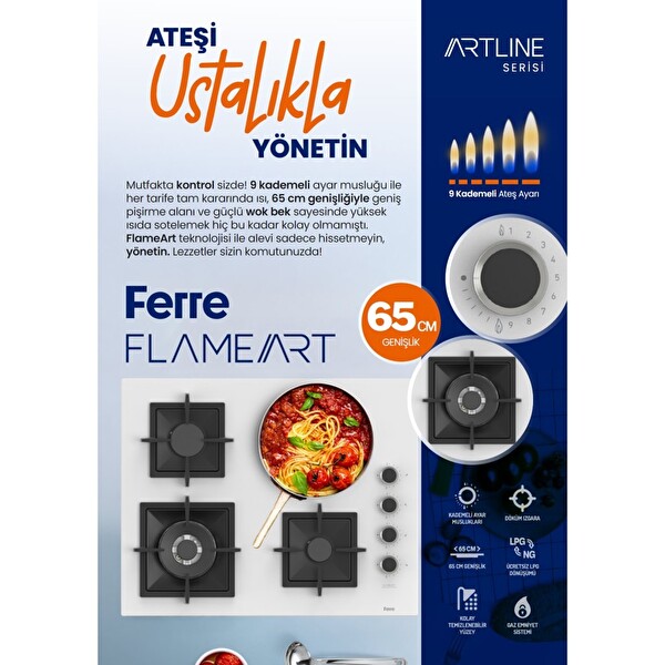 Ferre FryArt Artline Steam 9 Programlı Dijital Turbo Beyaz Ankastre Set - (QEP64CB - SC406-WFA - D064-SA)