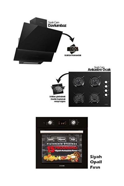Luxell Opall Siyah Cam Ankastre Set (DA-835 - 40 TAHDF - B66-SGF3)