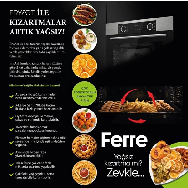Ferre FryArt Volo Vitroseramik Elektrikli Sessiz Beyaz Ankastre Set (D078 - SA - MS261 - XE63CB)