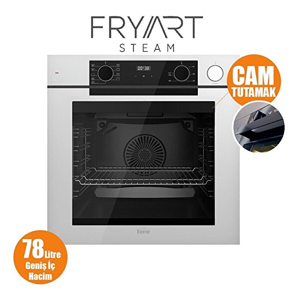 Ferre Steamart Fryart Serisi Beyaz Ankastre Set (SC406-WFA - QEP64CB - D078) - Döküm Izgara 65 CM Ocak
