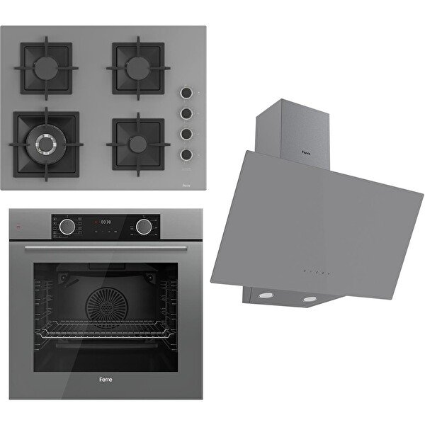 Ferre Flameart SC Serisi Gri Ankastre Set (SC408-WFA - XE63CPR - D079) - 65 CM'lik Kare Döküm Izgara-Wok