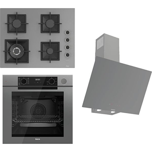 Ferre Steamart Fryart Silentart Serisi Gri Ankastre Set (SC408-WFA - QEP64CPR - D079-SA) - Döküm Izgara - 65 CM Ocak