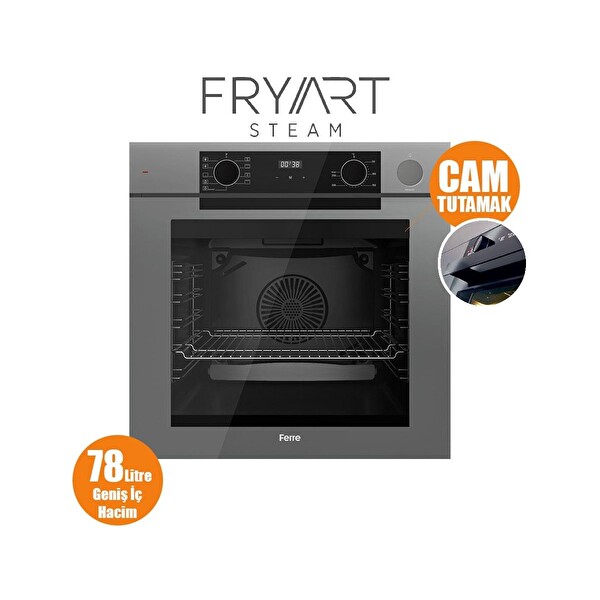 Ferre Steamart Fryart Silentart Serisi Gri Ankastre Set (SC408-WFA - QEP64CPR - D079-SA) - Döküm Izgara - 65 CM Ocak