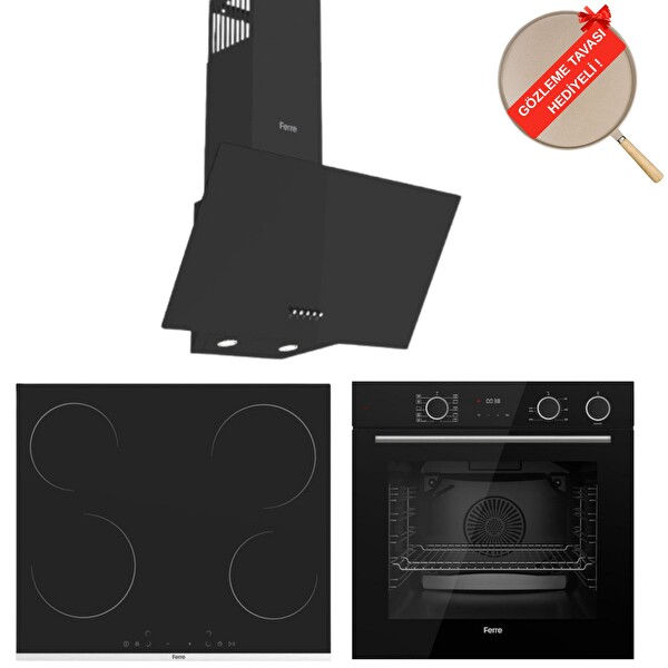 Ferre FryArt&Buharlı Fırın Altro FlowArt Elektrikli 3'lü Siyah Ankastre Set (D086 + MS261 + XE64CS)