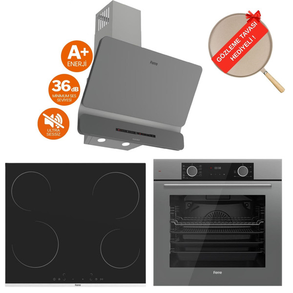 Ferre FryArt Fusion Vitroseramik Elektrikli Gri Ankastre Set ( D082-SA Sessiz + MS261 + XE63CPR)