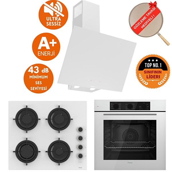 Ferre SilenArt Sento Ultra Sessiz Beyaz Ankastre Set ( D078 -SA + CS206 -FA + QBL62CB )