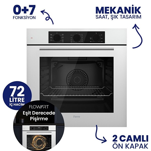 Ferre SilenArt Dorio Ultra Sessiz Beyaz Ankastre Set ( D081 -SA + EL066 EMAYE OCAK + QBL62CB )