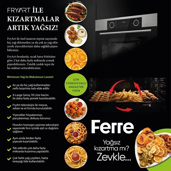 Ferre FryArt - FlowArt Bello Vitroseramik Elektrikli 3'lü Siyah Ankastre Set (D086 + MS261 + QEP63CS)
