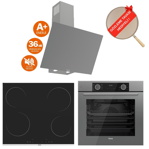 Ferre FryArt Milovia Vitroseramik Elektrikli Gri Ankastre Set (XE63CPR - MS261 - D079-SA)