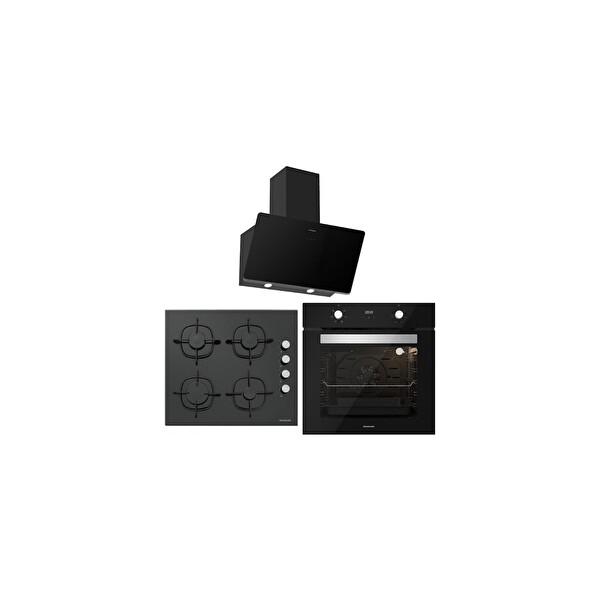 Silverline Siyah Cam Ankastre Set ( BO6502B02 - CS5335B01 - 3457 Soho 60 )