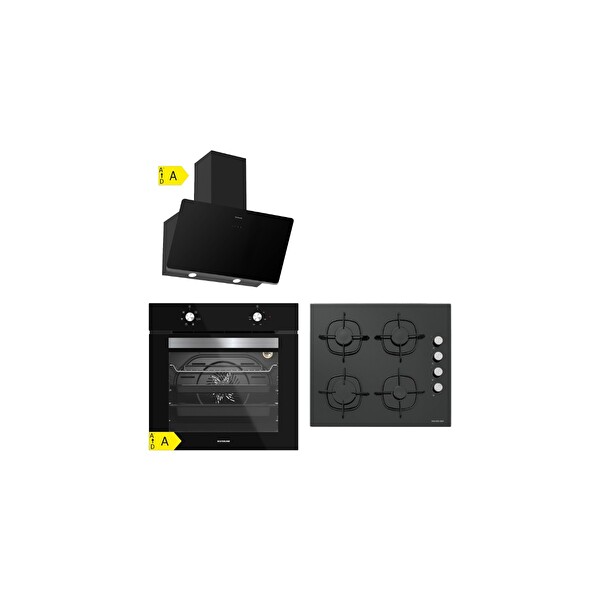 Silverline Siyah Cam Ankastre Set  BO6501B01   CS5335B01   3457 Soho 60 