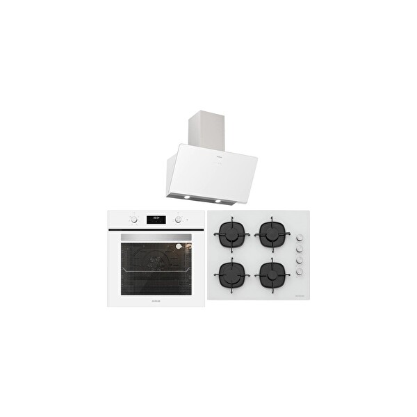 Silverline Beyaz Cam Ankastre Set ( BO6502W02 - CS5335W01 - 3457 Soho 60 )