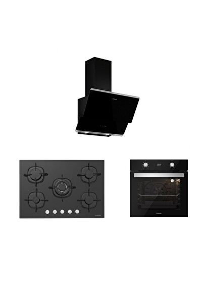 Silverline Siyah Cam Ankastre Set  CS5365b01   BO6504b01   3490 Oslo 60 