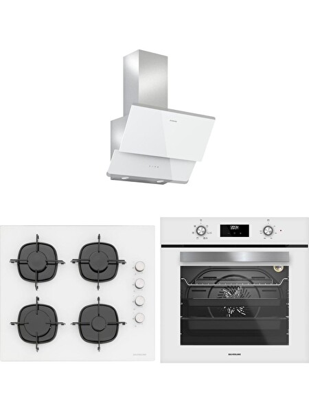 Silverline Beyaz Cam Ankastre Set  CS5335W01   BO6502W02   3490 Oslo 