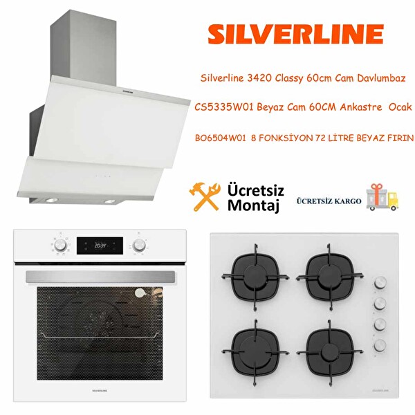 Silverline Beyaz Cam Ankastre Set - ( BO6504W01 - CS5335W01 - 3420 Classy )