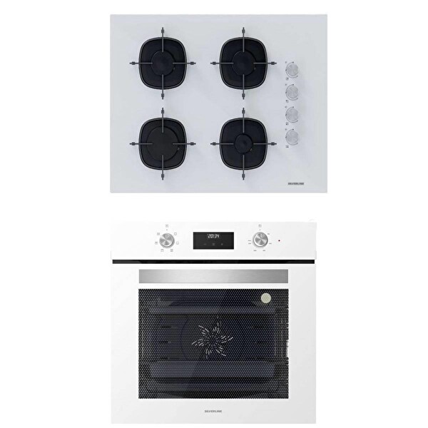 Silverline 2'li İkili Beyaz cam Ankastre Set CS5665W01 65CM Ocak  BO6502W02 Turbo Fırın