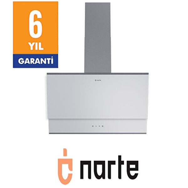Narte H10060W 60 CM Beyaz Cam Inox Çıtalı Çift Camlı Eğimli Davlumbaz