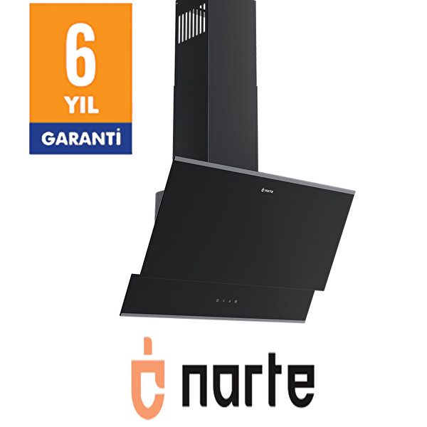 Narte H10060B 60 CM Siyah Cam Inox Çıtalı Çift Camlı Eğimli Davlumbaz