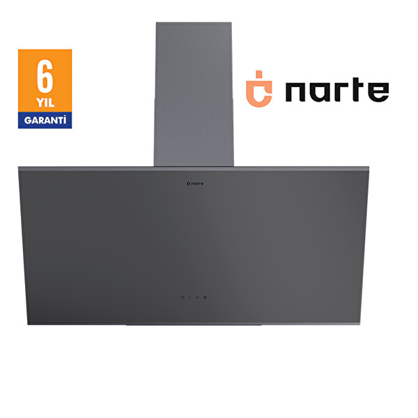 Narte H20090SX 90 CM Gri Cam Inox Çıtalı Eğimli Davlumbaz