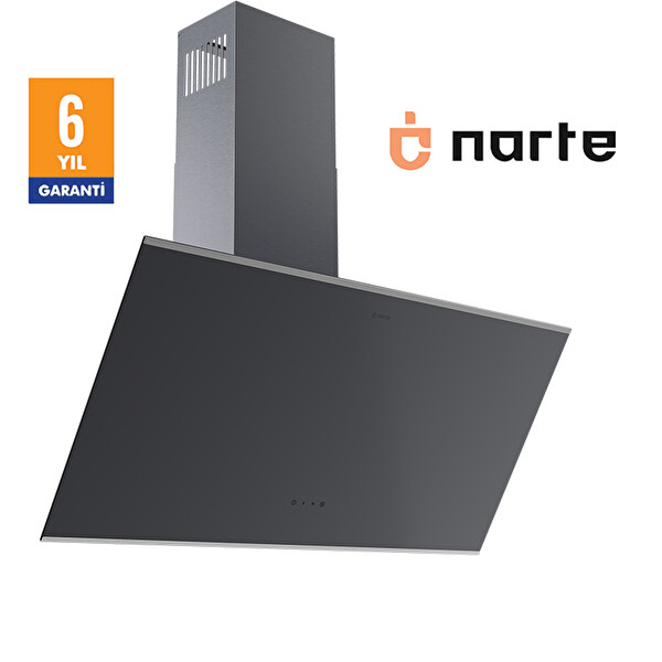 Narte H20090SX 90 CM Gri Cam Inox Çıtalı Eğimli Davlumbaz