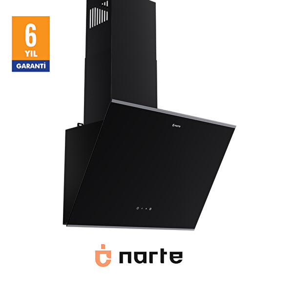 Narte H20060BX 60 CM Cam Inox Çıtalı Eğimli Davlumbaz Siyah