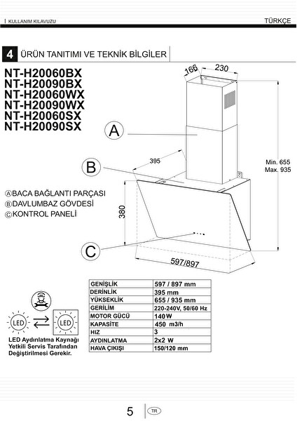 Narte H20060BX 60 CM Cam Inox Çıtalı Eğimli Davlumbaz Siyah