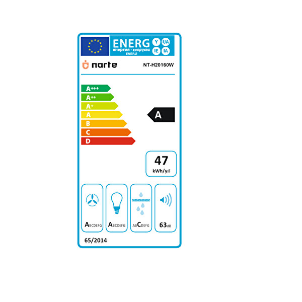 Narte H20160W 60 CM Cam Eğimli Davlumbaz Beyaz