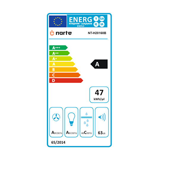 Narte H20160B 60 CM Cam Eğimli Davlumbaz Siyah