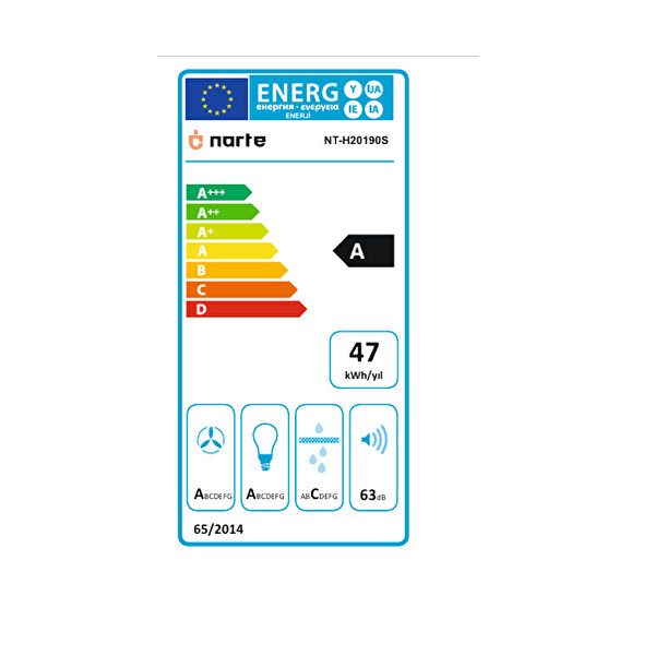 Narte H20190S 90 CM Cam Eğimli Davlumbaz Gri