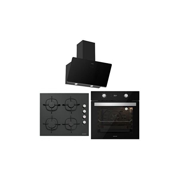 Silverline Siyah Cam Ankastre Set BO6504B01 + CS5335B01 + 3457