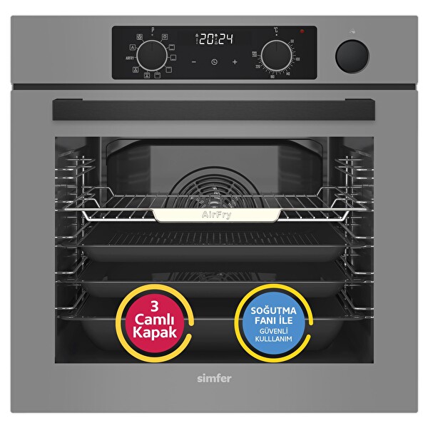 Simfer 11 Fonksiyon Steam Master Gri 3'lü Ankastre Set (8246 - 3656 - 8740)