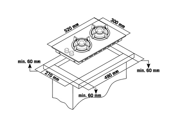 Simfer Cam Domino Siyah 30 CM Ankastre Ocak ( 3280 )