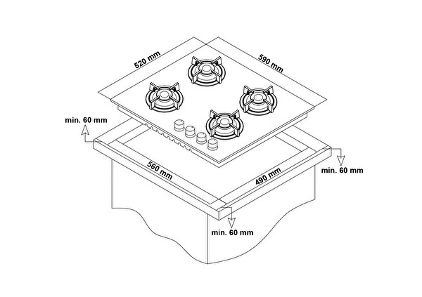 Simfer T3032 Siyah 4 Gözü Gazlı Set Üstü Cam Ocak