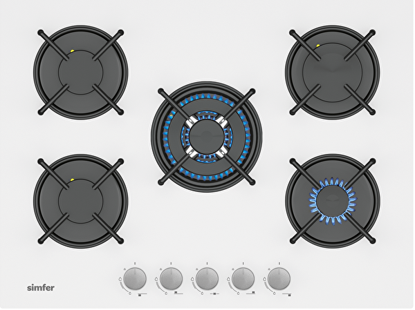 Simfer 3751 4 Gözü Gazlı - 1 Wok Cam Ankastre Ocak 70 CM