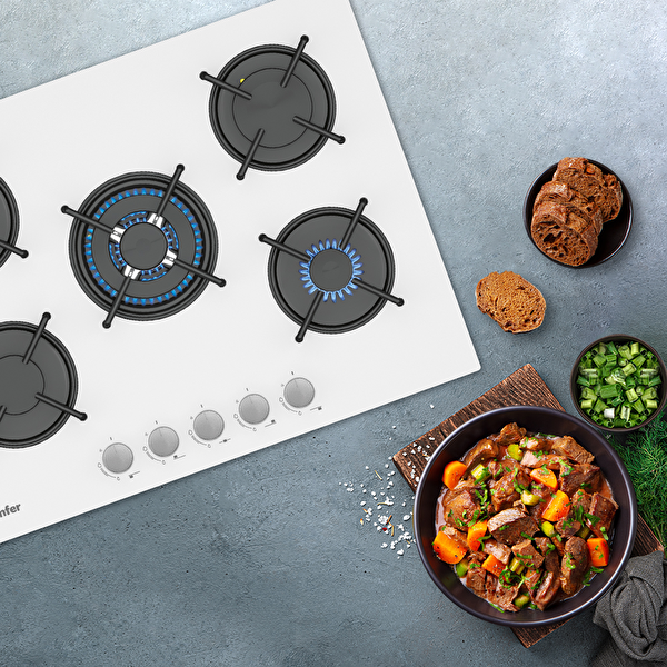 Simfer 3751 4 Gözü Gazlı - 1 Wok Cam Ankastre Ocak 70 CM