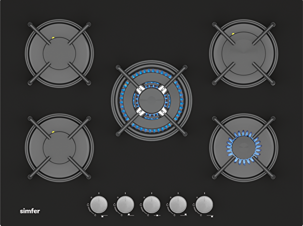 Simfer 3704 4G - 1 Wok 70 CM Siyah Cam Ankastre Ocak