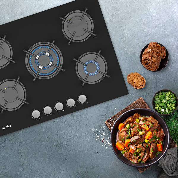 Simfer 3704 4G - 1 Wok 70 CM Siyah Cam Ankastre Ocak