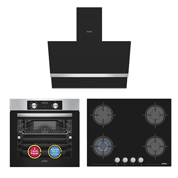 Simfer 10 Fonksiyon Airfryer Özellikli Plus Inox 3'lü Ankastre Set (8210 - 3653 - 8738)