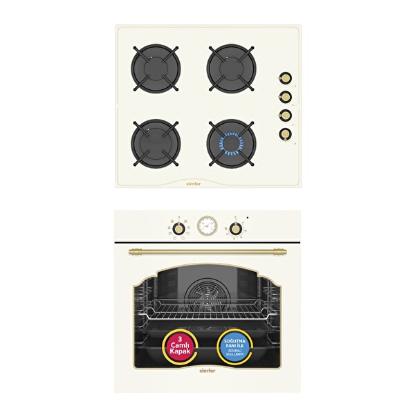 Simfer 9 Fonksiyon Retro Bej 2'li Ankastre Set (8218 - 3326)