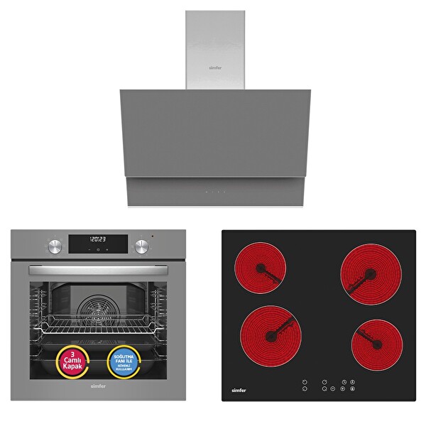 Simfer 9 Fonksiyon QS Dijital Power Turbo Gri Elektrikli 3'lü Ankastre Set 8223   3970   8736