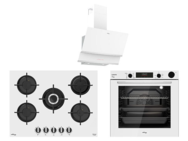 Tommatech TT300 Beyaz Ankastre Set TDE6001WG Davlumbaz - TAO7001WG Ocak - TAF6004WSP Fırın