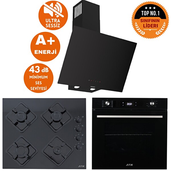 Ferre Ve AFM Tech Markalı KAO Sessiz Turbo Dijital Siyah Ankastre Set (D077-SA - FM7700 - FM-BD2200)