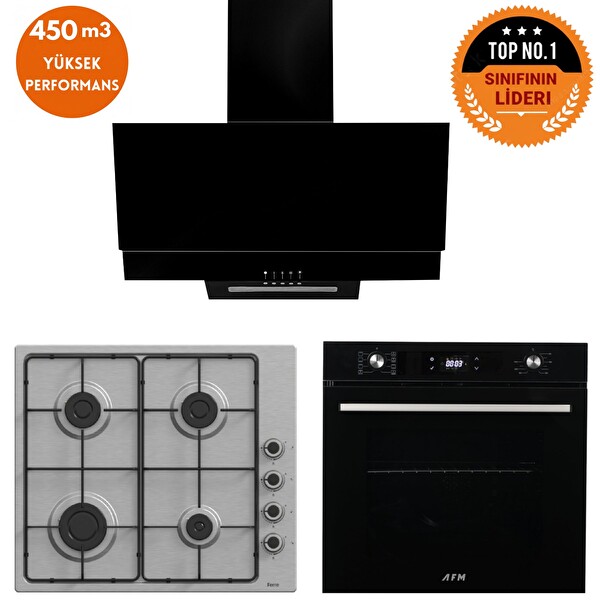 Ferre Ve AFM Tech Markalı Fethy F29 Turbolu Inox-Siyah Ankastre Set (EL003 - FM7700 - FM3250)