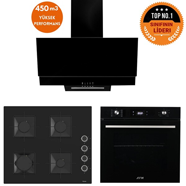 Ferre Ve AFM Tech Markalı Basel Turbolu Siyah Dijital Ankastre Set (SS205 - FM7700 - FM3250)