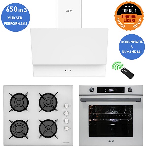 Eminçelik Ve AFM Tech Markalı SEO Dijital Turbolu Cam Beyaz Ankastre Set (12 226 - FM7701 - FM3401)